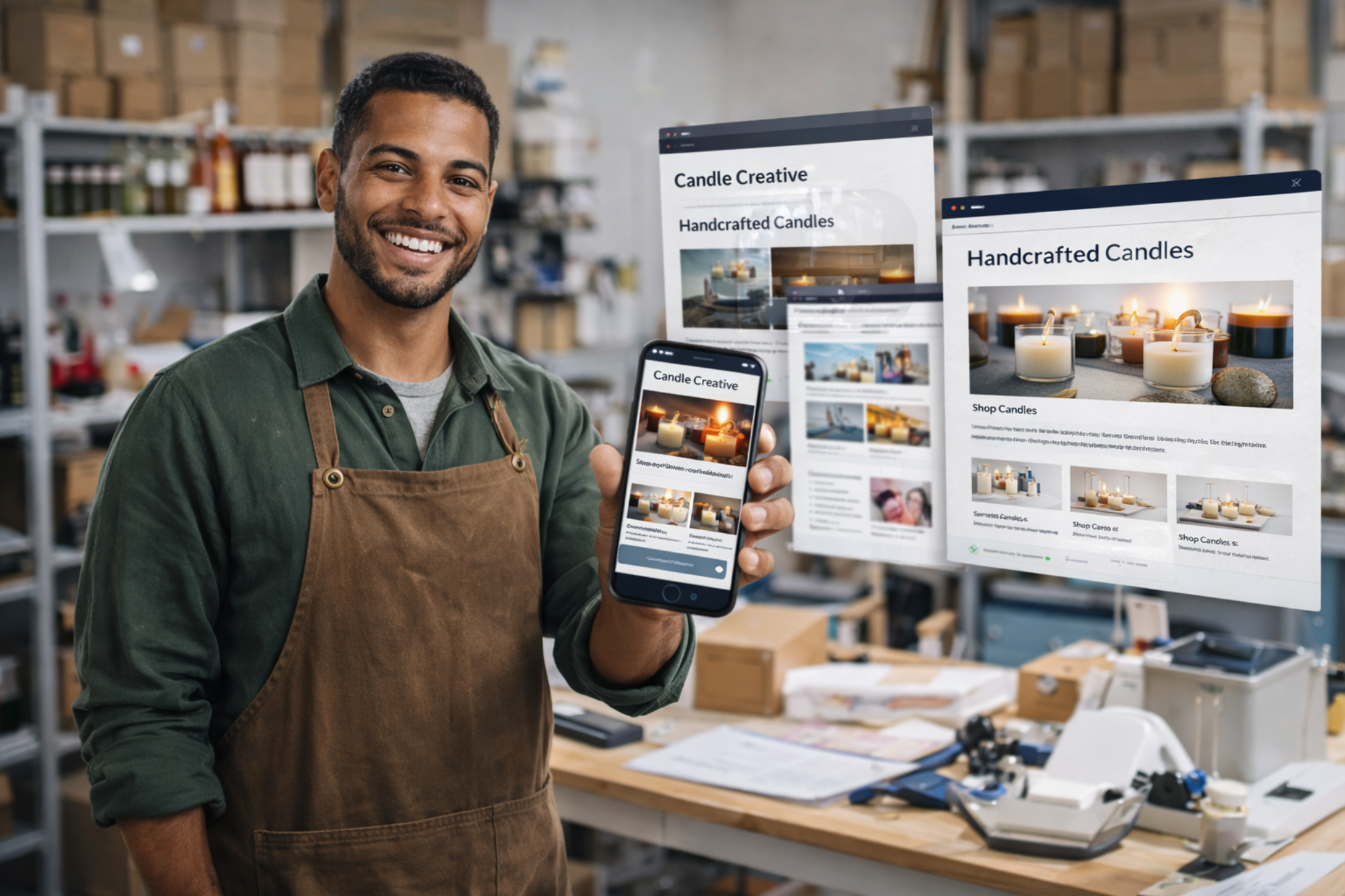 Professional business owner showcasing products online